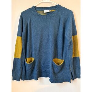 FOIL Women's Blue Mustard Colorblock Knit Wool‎ Blend Sweater Size XS Cozy